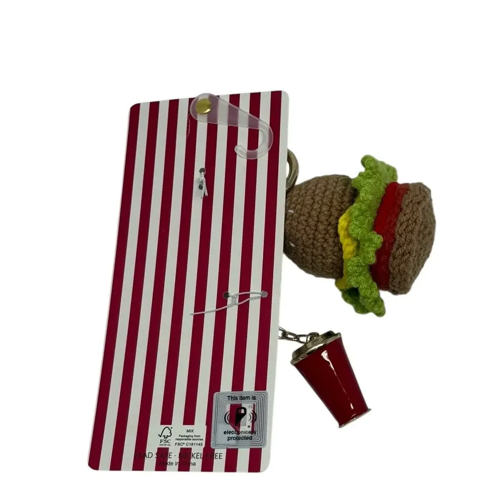 Piper K Hamburger Fries Milkshake Ketchuo Crochet Bag Charm & Key Chain NEW
